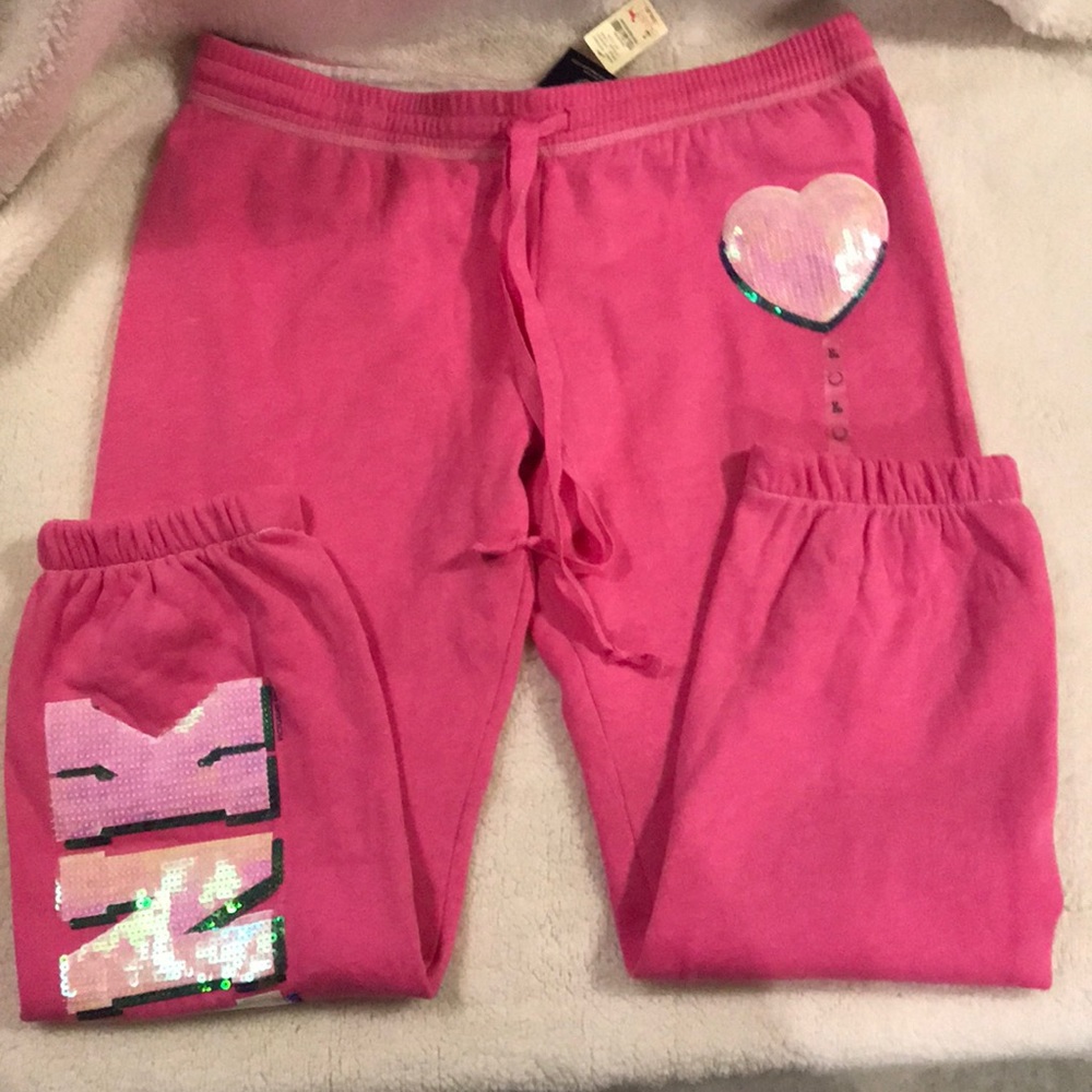 VS Pink Signature Sequin sweat pants cropped NWT L